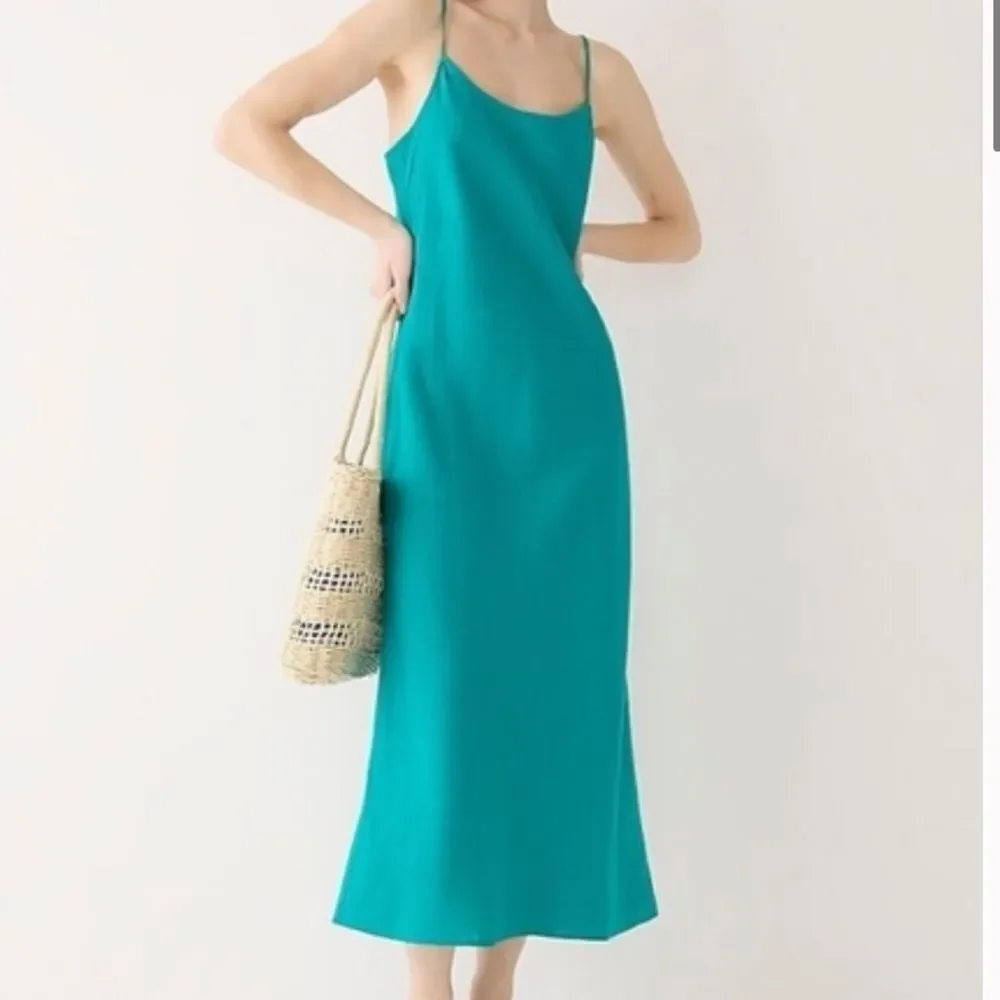 J.Crew Gwyneth Linen Teal Slip Midi Dress Size 8